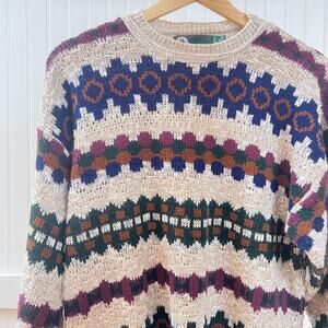 Vintage Timber Trail Sweater Women's M Striped Eclectic Grandpa Knit 80s 90s